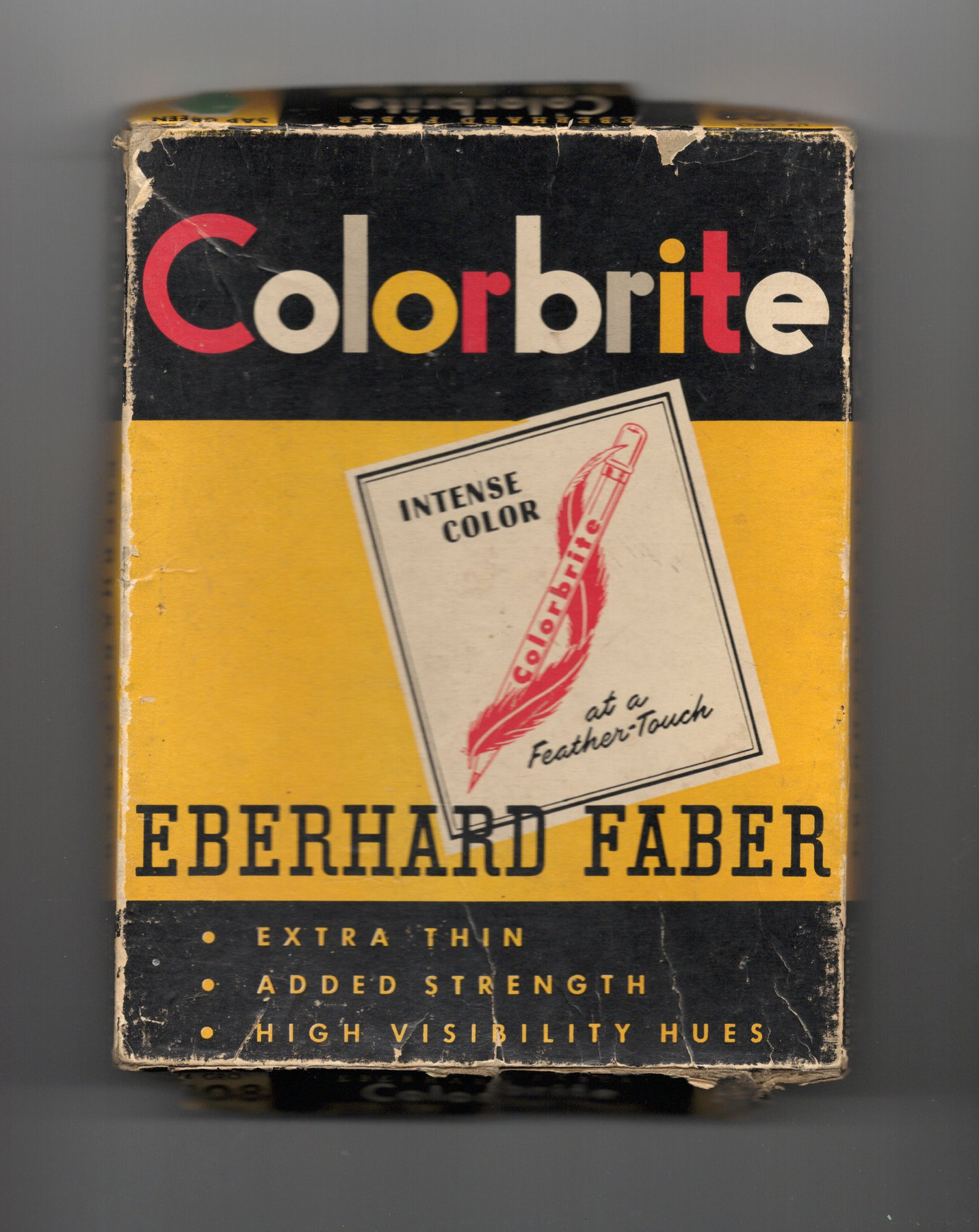 Old Eberhard Faber Colorbrite pencil box, repurposed to store the 1955 items